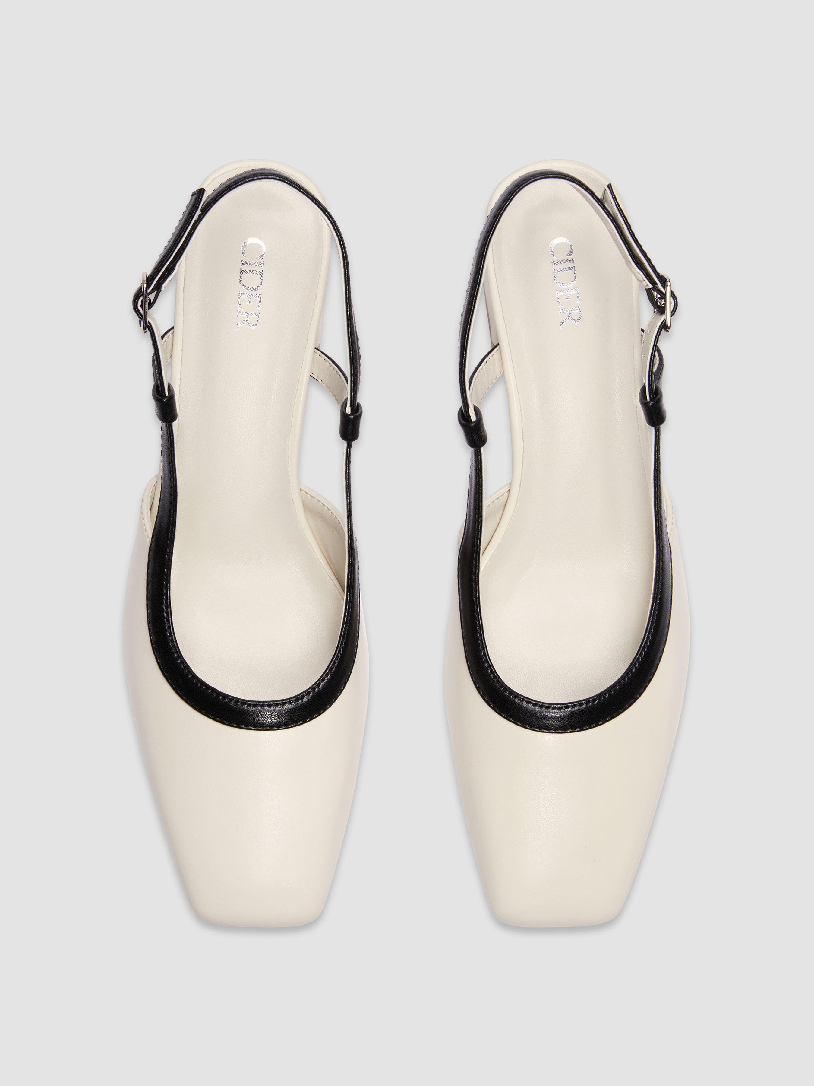 TWO-TONE TWEED SLINGBACK HEELS For Daily Casual Date Coffee