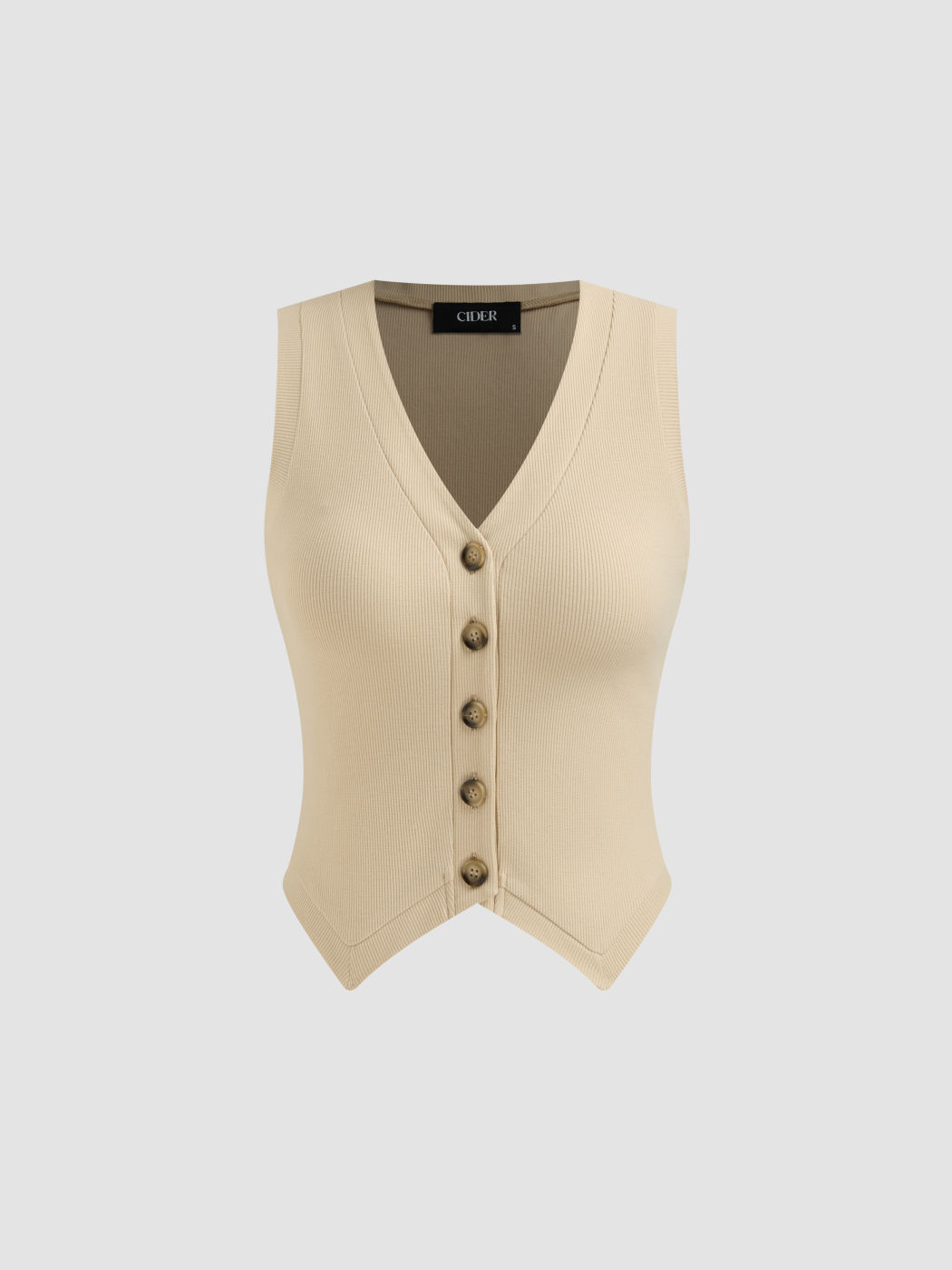 Cotton-blend V-neck Solid Button Vest & Mid Rise Knotted Pocket Straight Leg Trousers Set