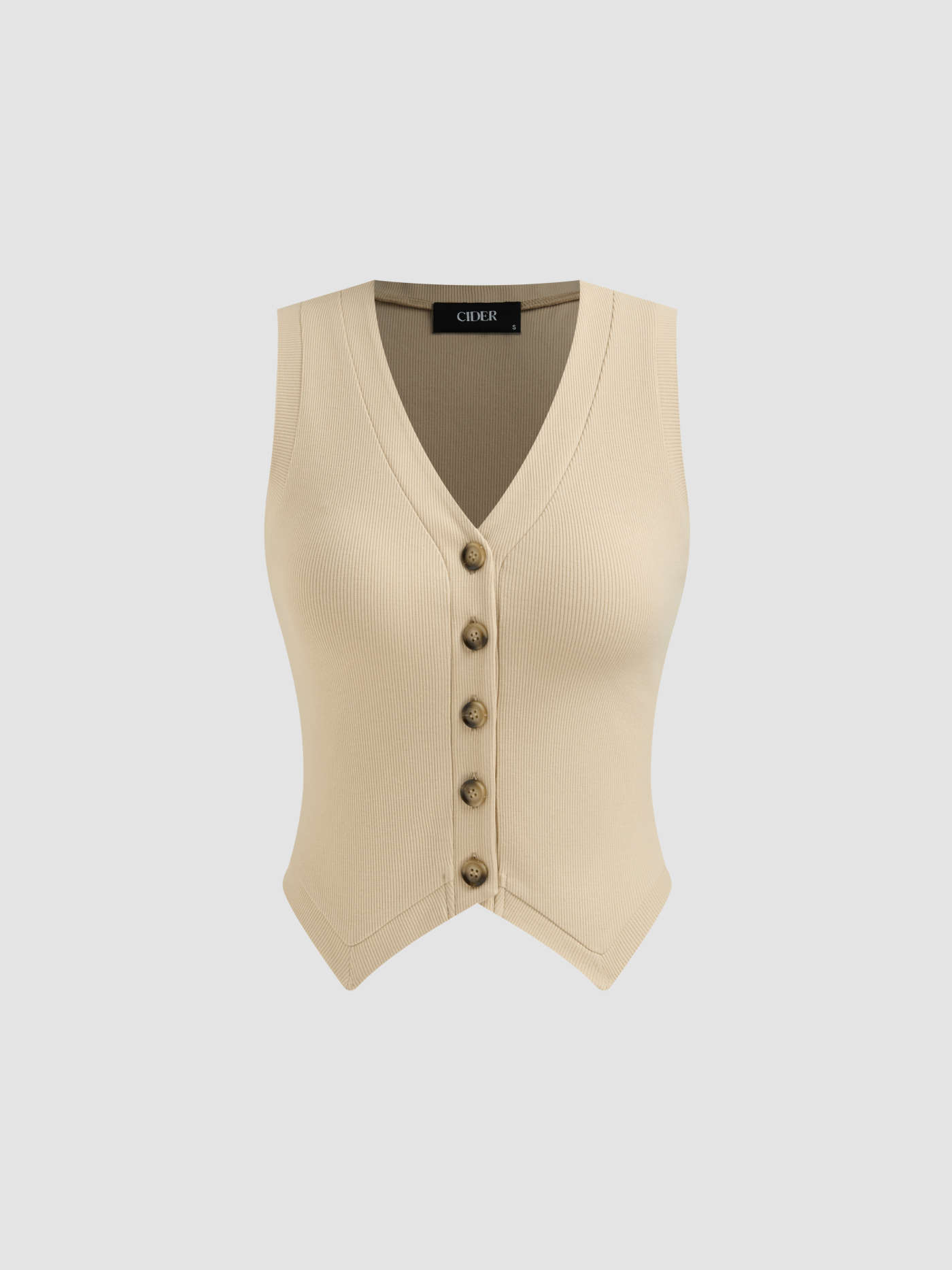 Cotton-blend V-neck Solid Button Vest & Mid Rise Knotted Pocket Straight Leg Trousers Set