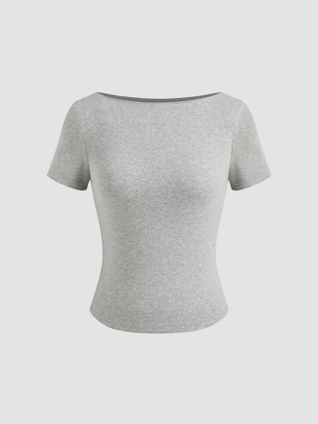 Cotton-blend Boat Neckline Solid Short Sleeve Tee