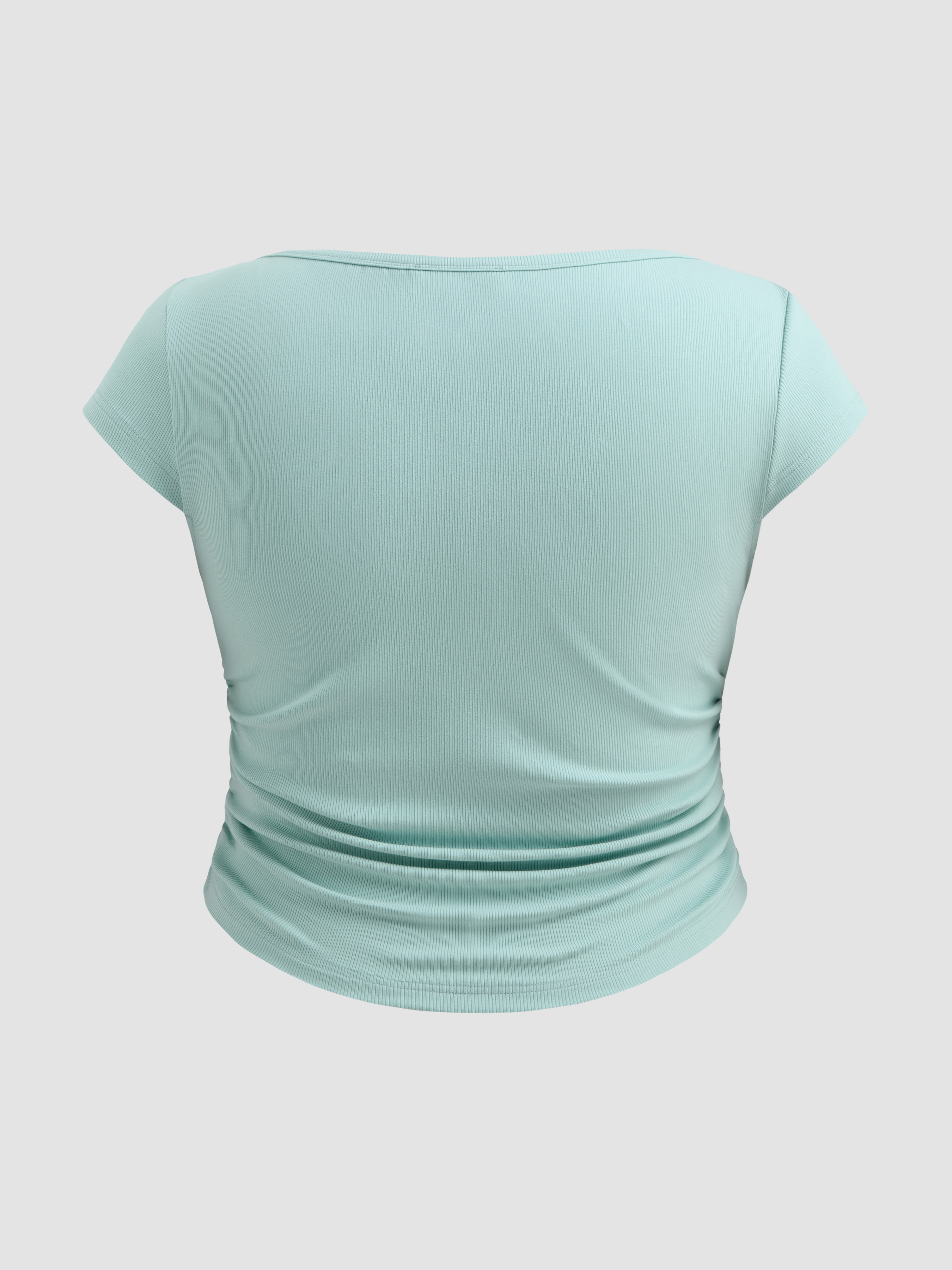 Jersey Cotton Cotton-blend Boat Neck Solid Ruched Short