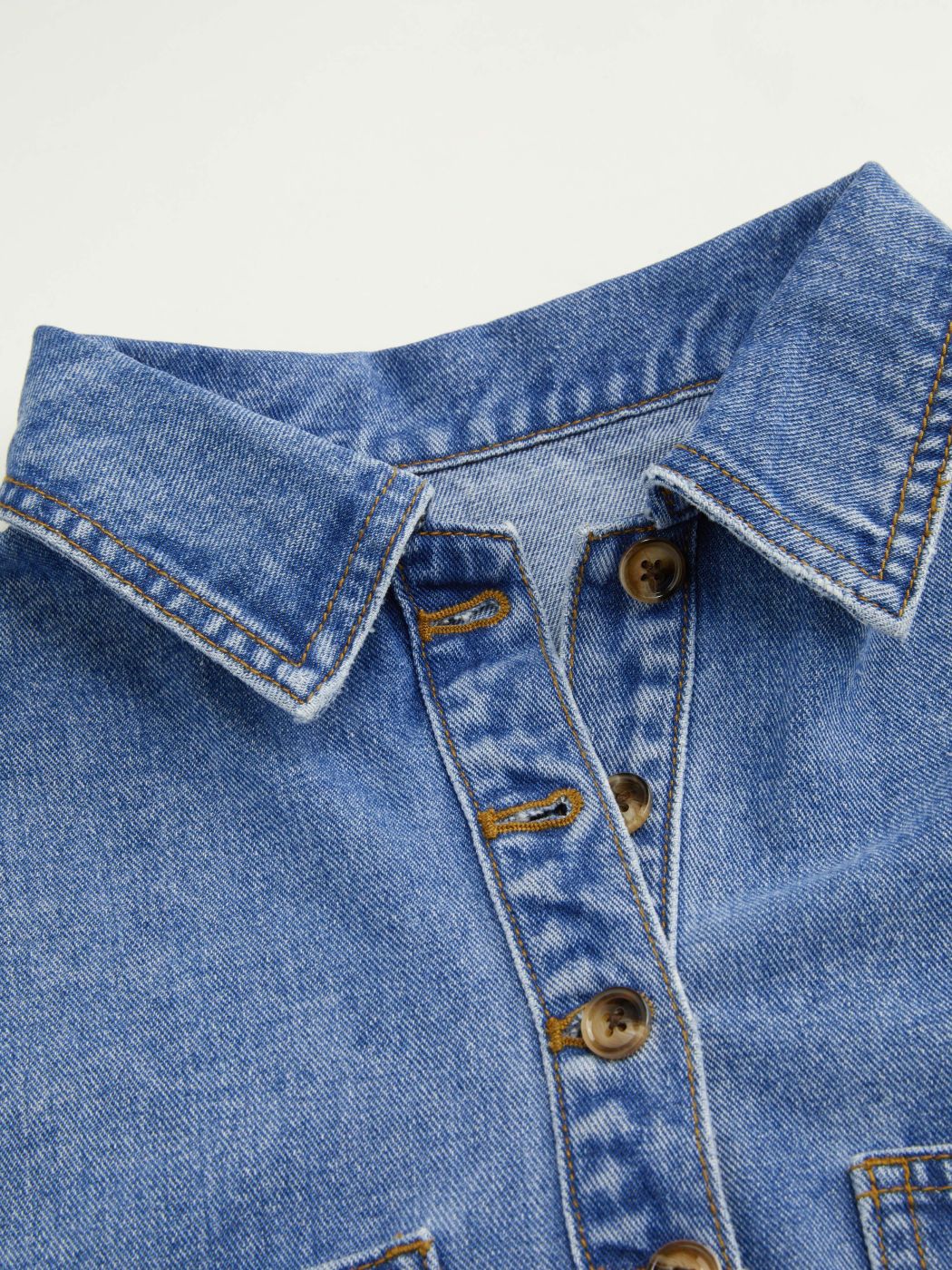 Denimkragen Einfarbig Knopf Tasche Oversized Oberteil