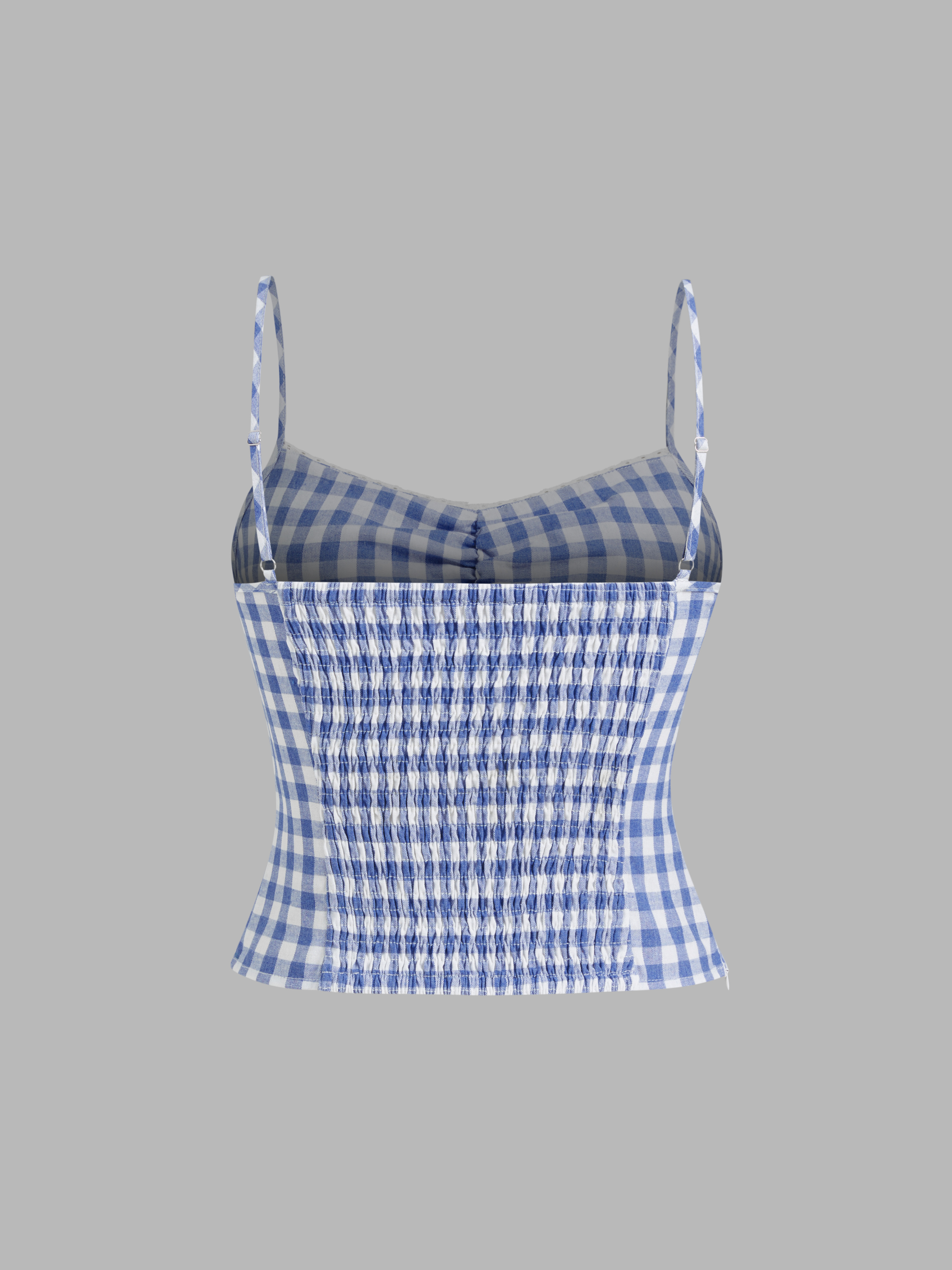 Woven Woven V-neck Gingham Shirred Cami Top For School Vacation Woven Woven V-neck Gingham Shirred Cami Top For School Vacation