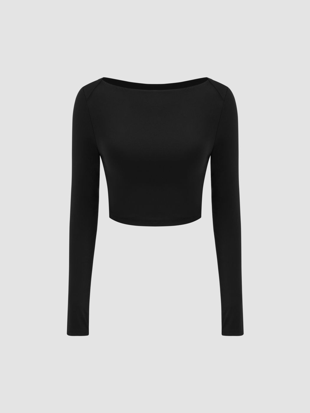 Second Skin Doppio strato con scollo a barca Solido Crop Tee a manica lunga