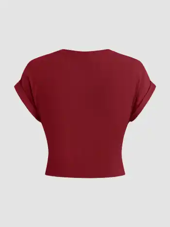 V-neck Solid Ruched Crop Top