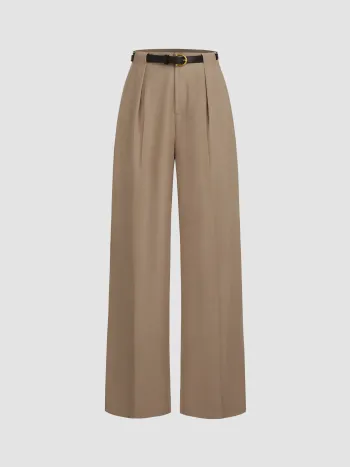 Petite Mittelhöhe Solid Gerade Bein Hosen Mit Gürtel