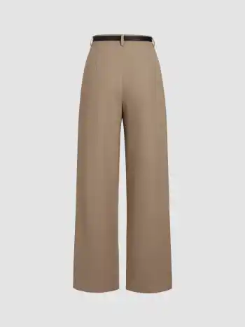 Petite Mittelhöhe Solid Gerade Bein Hosen Mit Gürtel