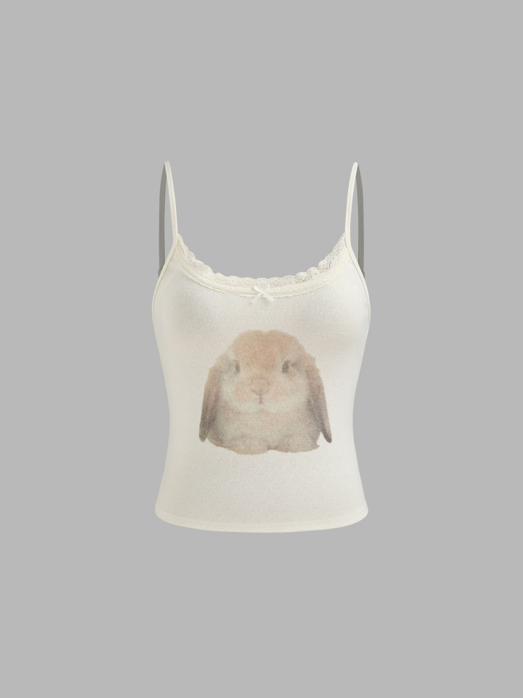 Scoop Neckline Rabbit Graphic Bowknot Lace Trim Cami Top