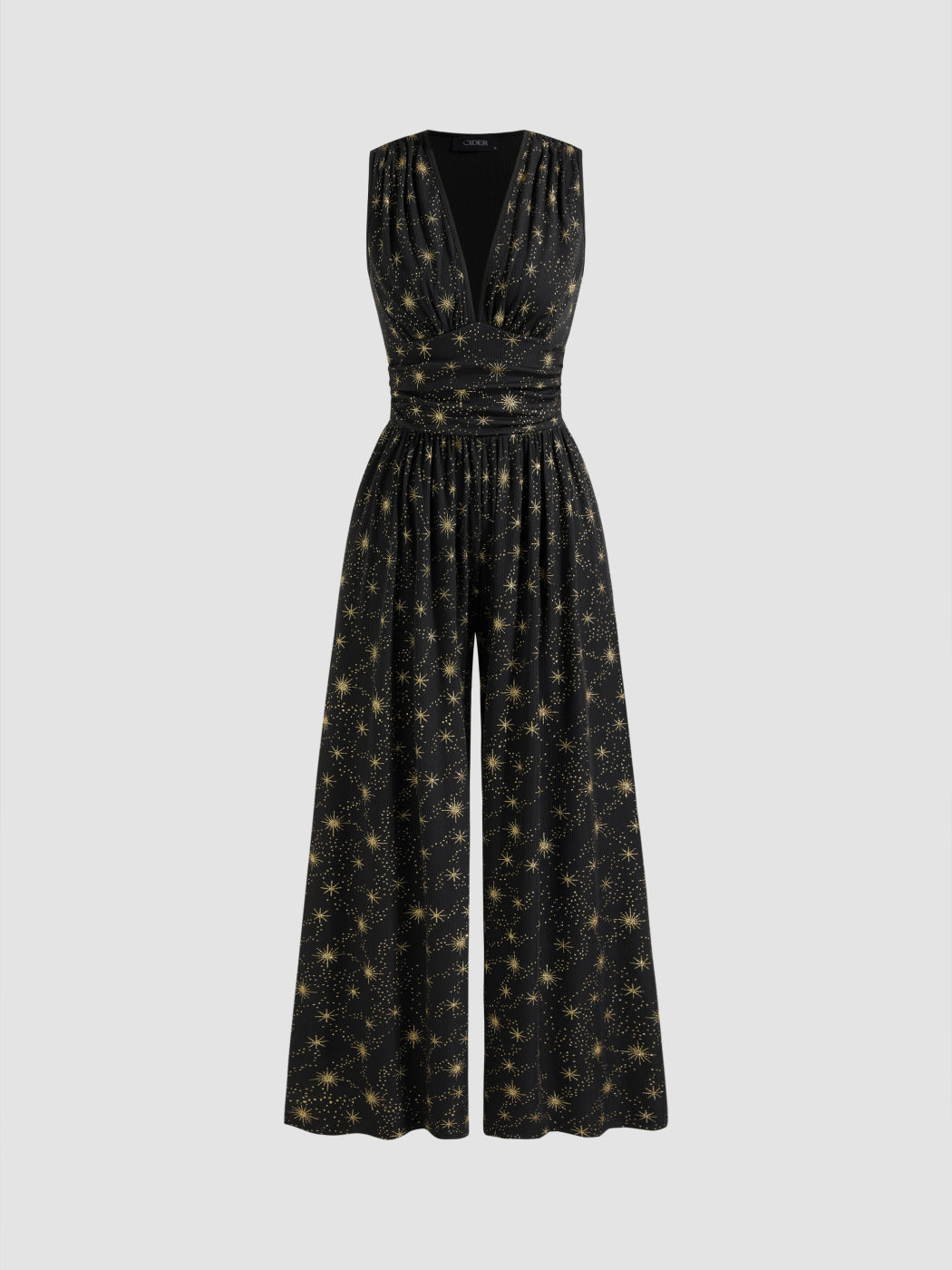 V-neck Star Glitter Ruched Jumpsuit