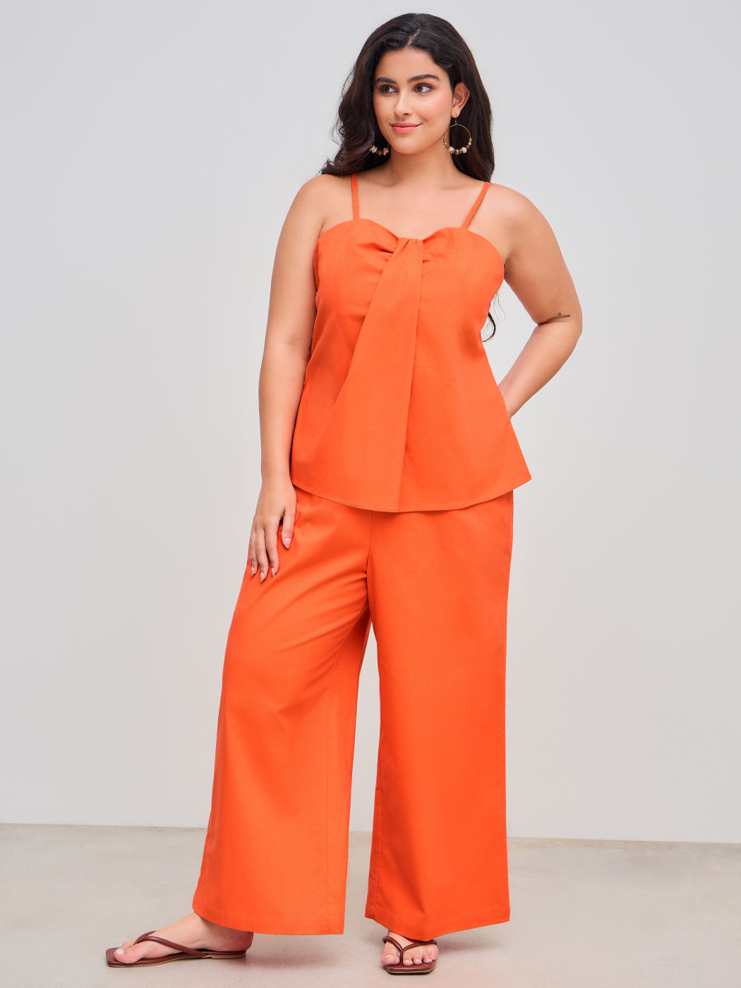 Leinen-Baumwolle Mid Rise Einfarbig Taschen Weite Hosen Kurve & Plus