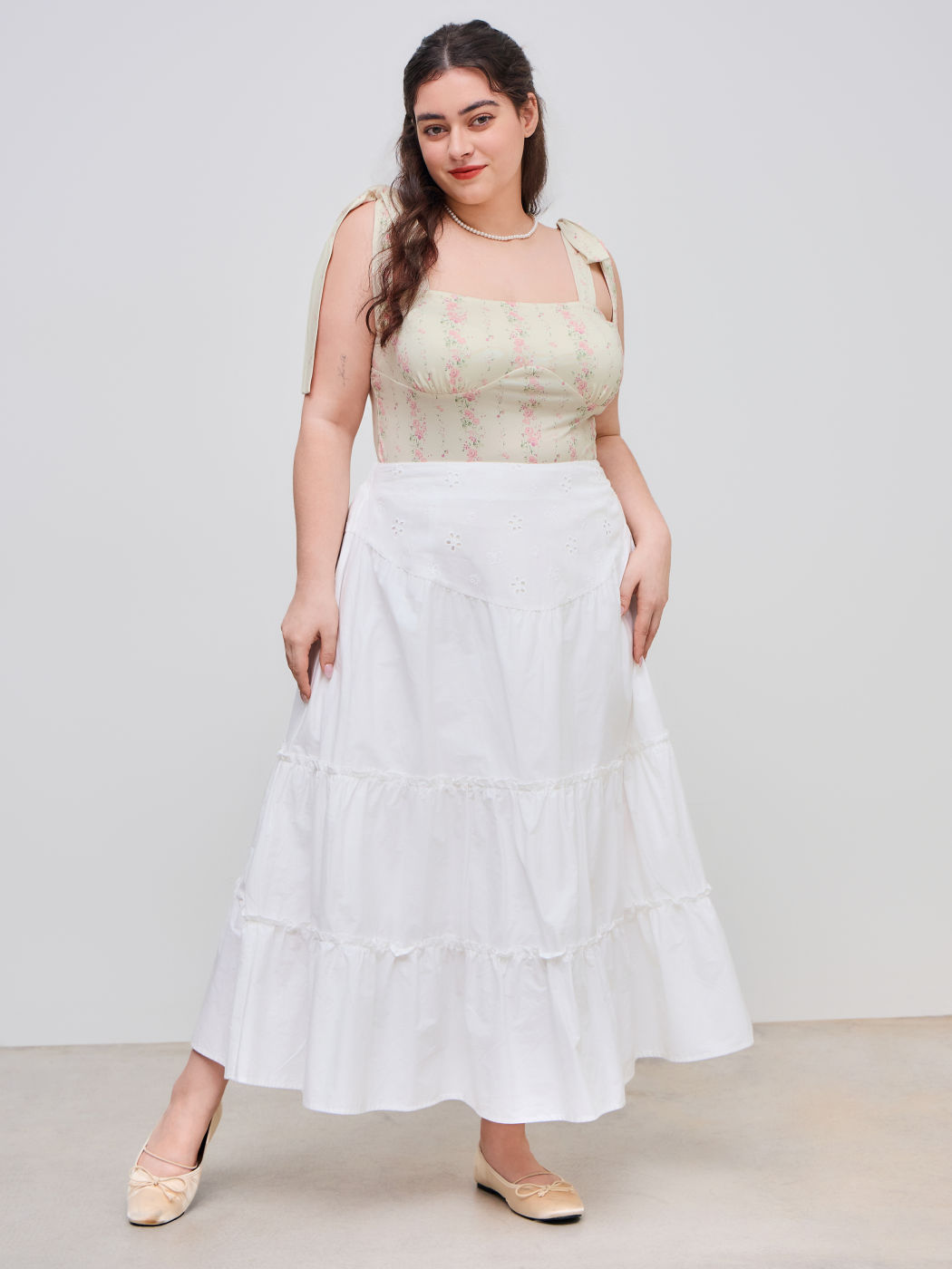 Square Neck Floral Knotted Bodysuit Curve & Plus