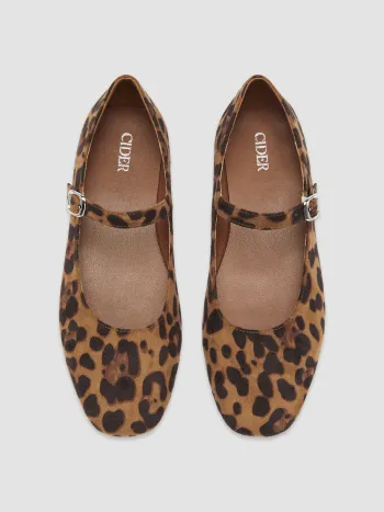 Leopardenmuster Wildleder Mary Jane Flats