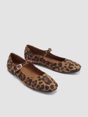 Leopardenmuster Wildleder Mary Jane Flats