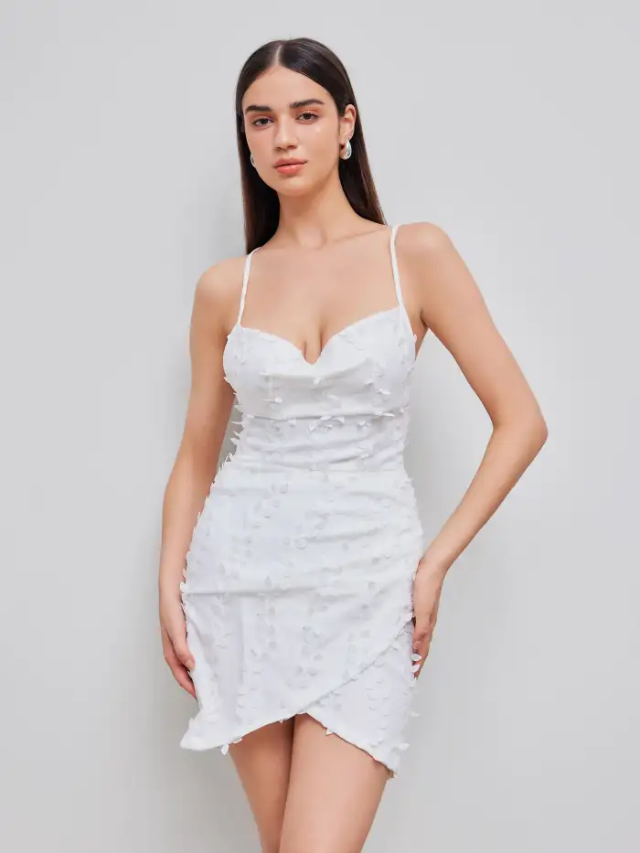 Cowboy White Dress Sun Dresses Graduation Dress Grad Dresses Mini Dresses  Summer Dresses Hoco Dress Western Outfits Homecoming Dress Hoco Dresses  special occasion dresses Mesh Jacquard Wrap Tie Back Criss Cross Mini