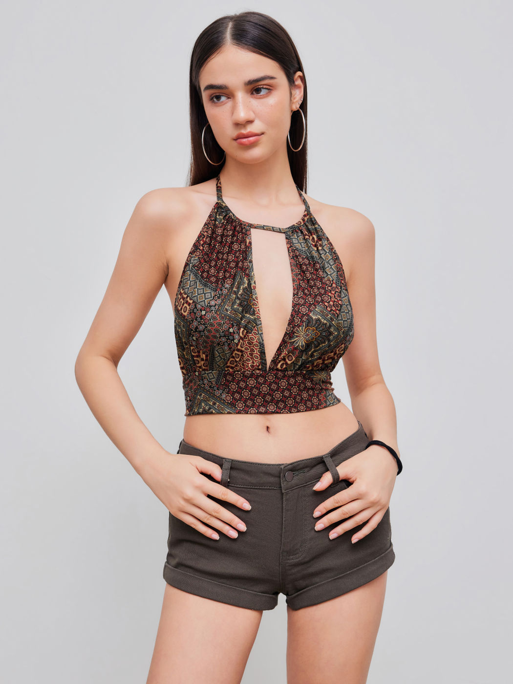 Crop top intrecciato con schiena annodata Aztec Halter