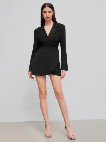 Kragen Solid Knopf Minikleid