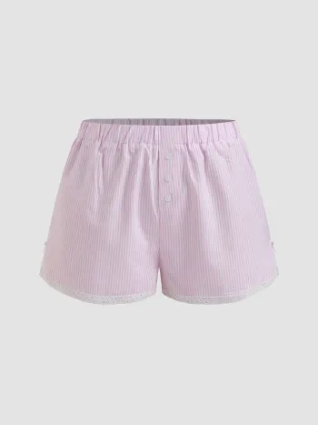 Low Rise Striped Bowknot Button Shorts 