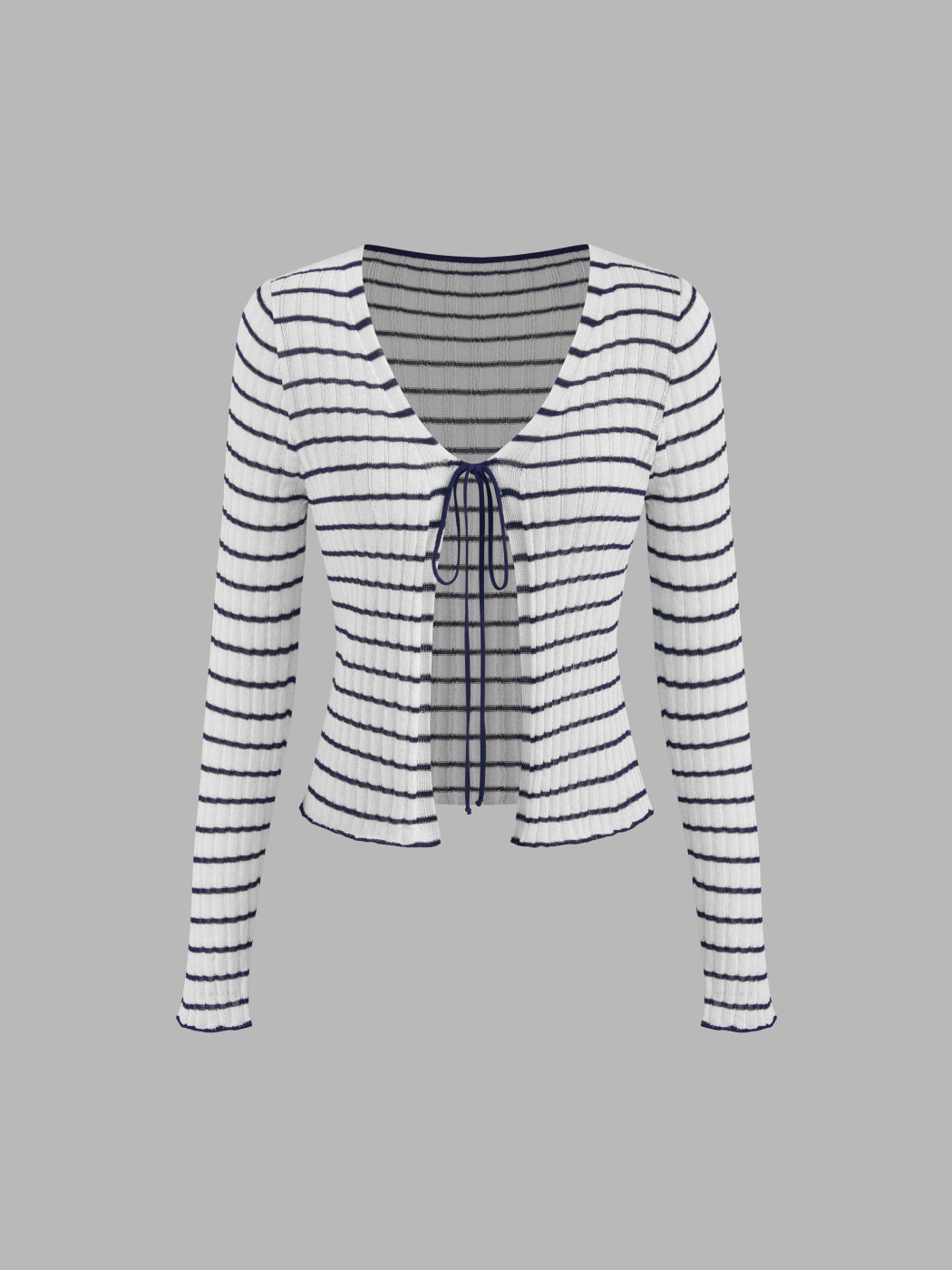 Knit V-neck Striped Knotted Long Sleeve Top With Knit Striped Crop Cami Top