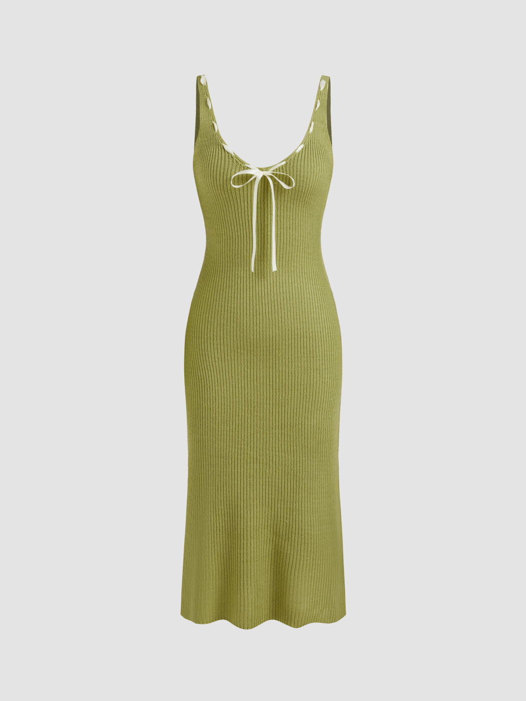 Vestito midi a maglia con scollo rotondo e coprispalle solido e annodato