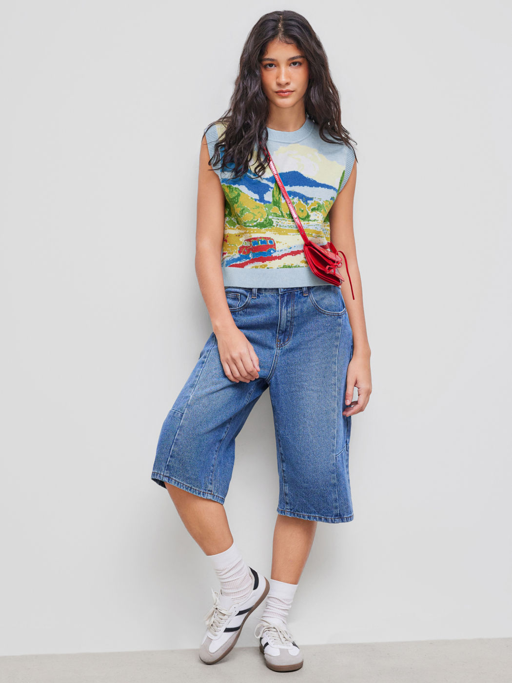 Knit Round Neckline Oil Painting Graphic Vest