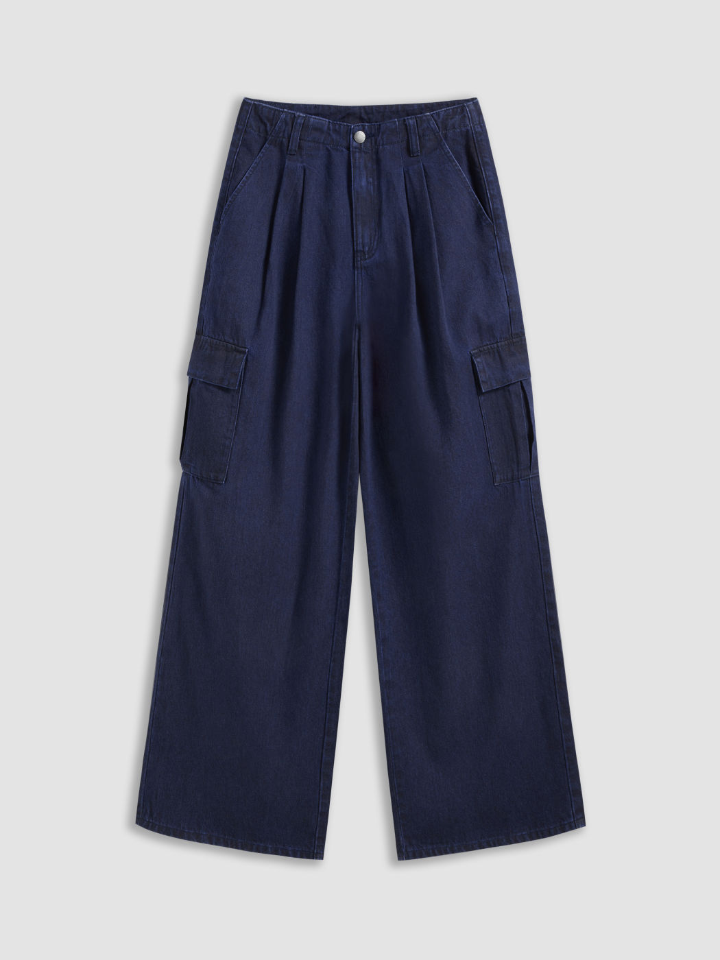 Cider Denim Mid Rise Solid Pocket Wide Leg Cargo Jeans