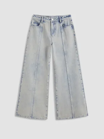 Cider Denim Low Rise Solid Washed Pocket Wide Leg Jeans