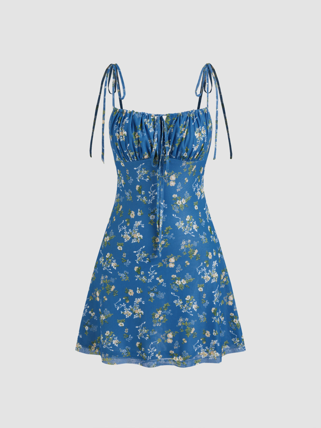 Floral Ditsy Ruched Knotted Mini Dress