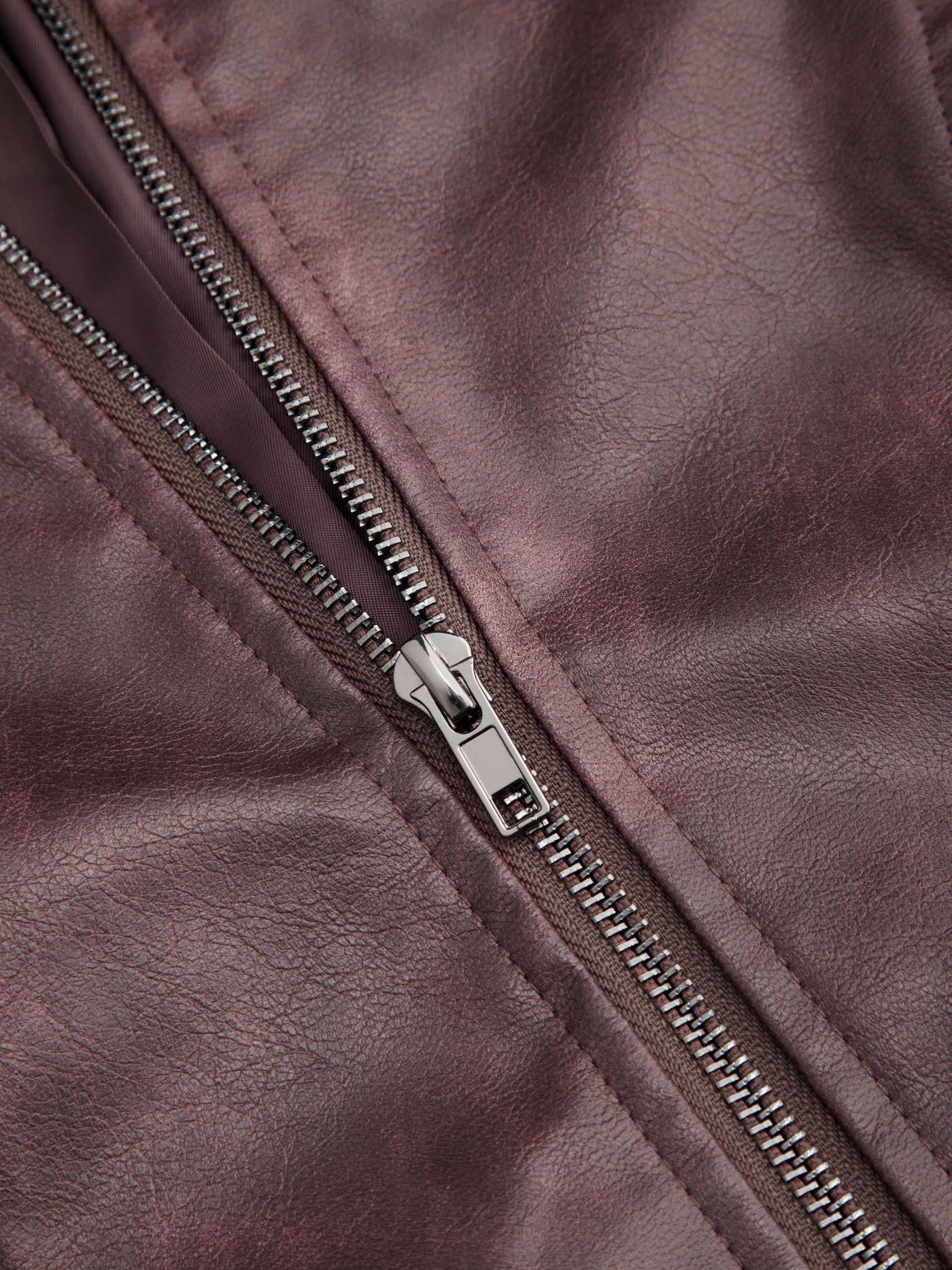 Faux Leather Stand Collar Zipper Biker Jacket