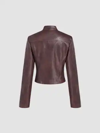 Faux-Leder-Reitjacke mit Stehkragen und Reißverschluss
