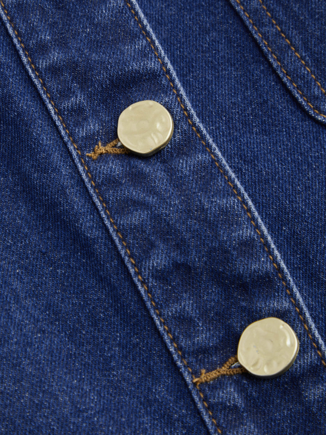 Denim Rundhalsausschnitt Einfarbig Tasche Knopf Mini Kleid