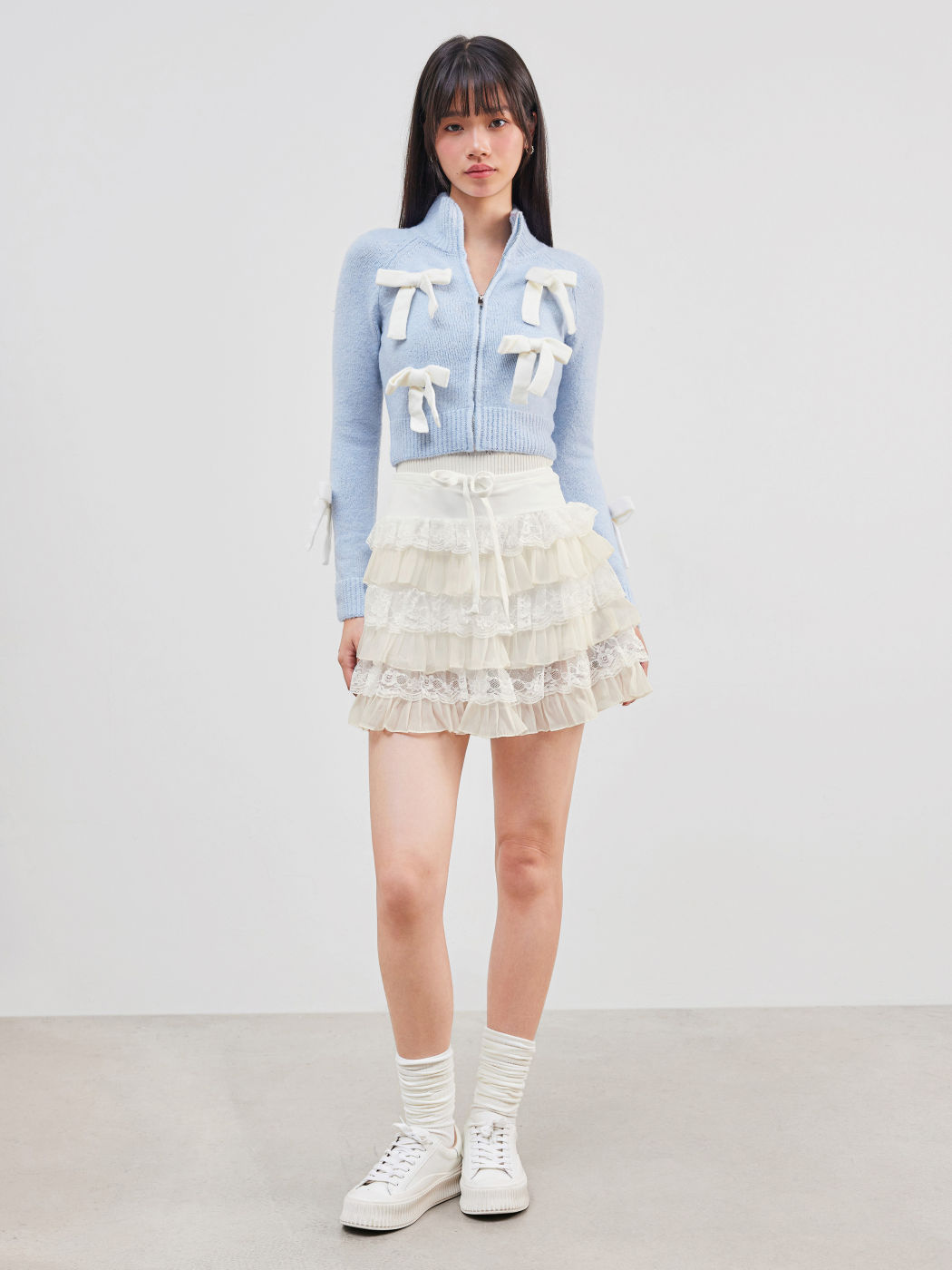 High Neck Bowknot Knitted Cardigan