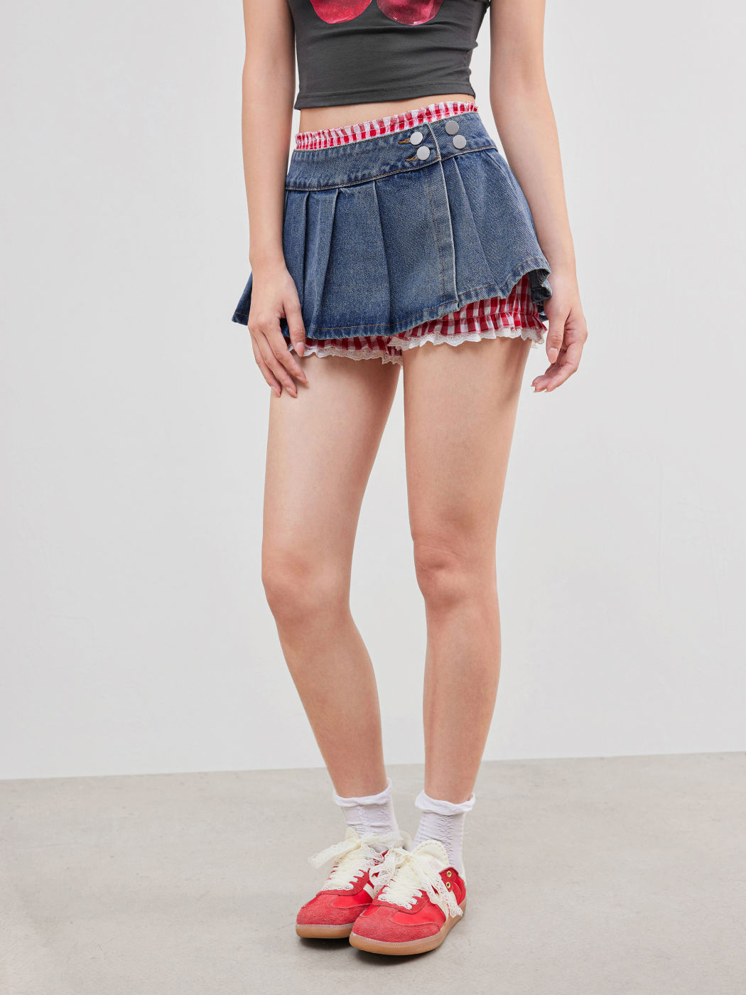 Denim Low Rise Solid Faltenrock Mini