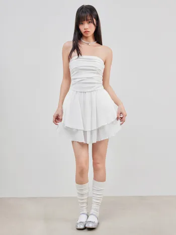 Tube Ruched Ruffle Mini Dress