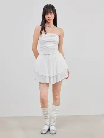 Tube Ruched Ruffle Mini Dress