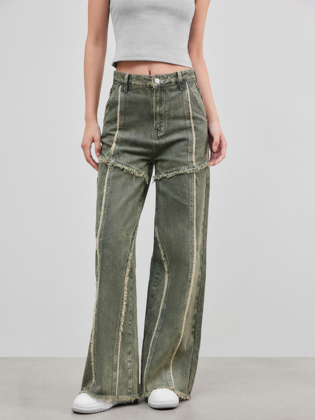 Solid Raw Hem Stitch Jeans