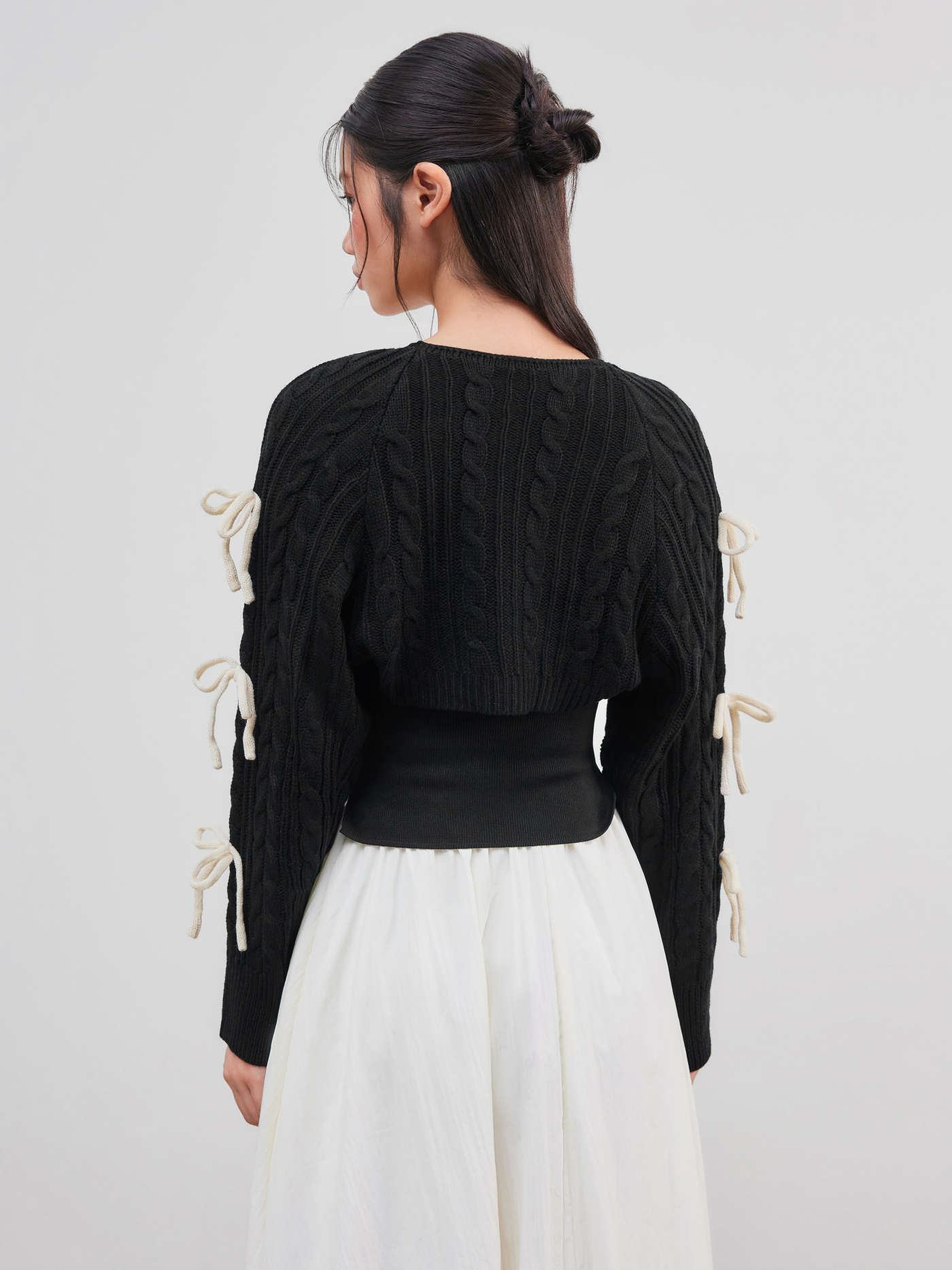 Knit Fabric Cable Knit Bowknot Long Sleeve Shrug For School Daily Casual Music Festival/Live House