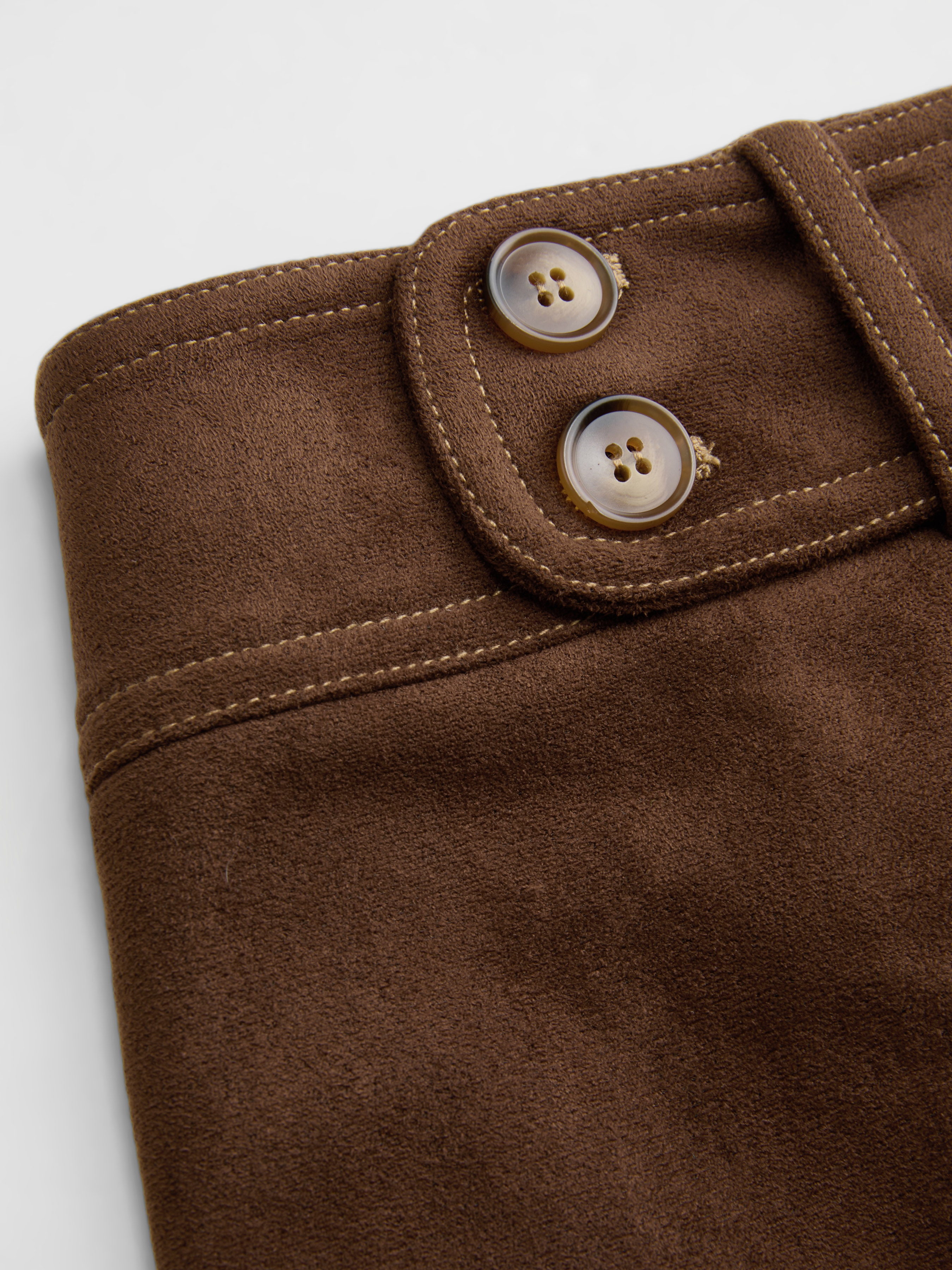 Suede Low Rise Solid Button Mini Skirt