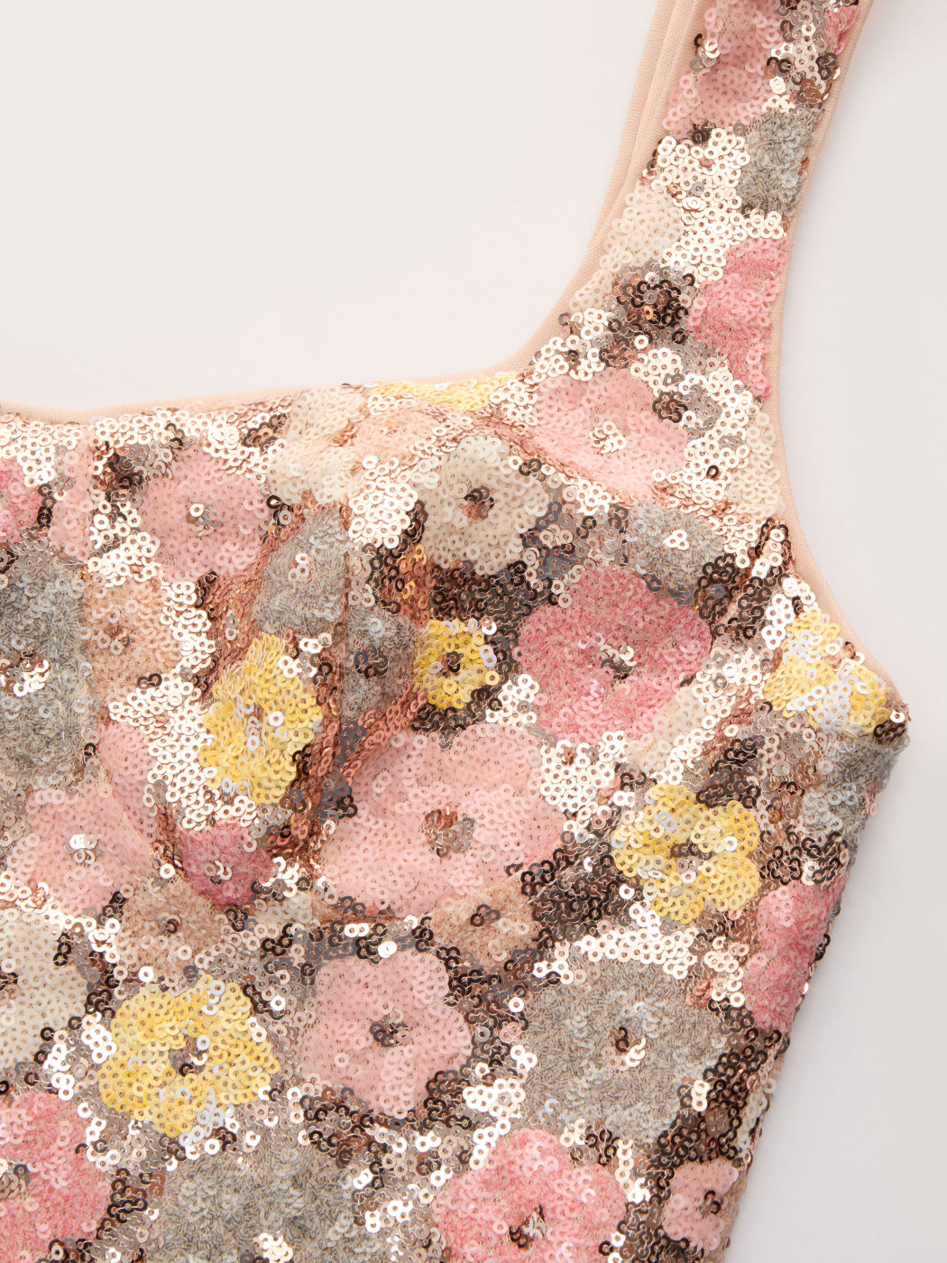 Sequin Scoop Neckline Floral Zipper Crop Cami Top