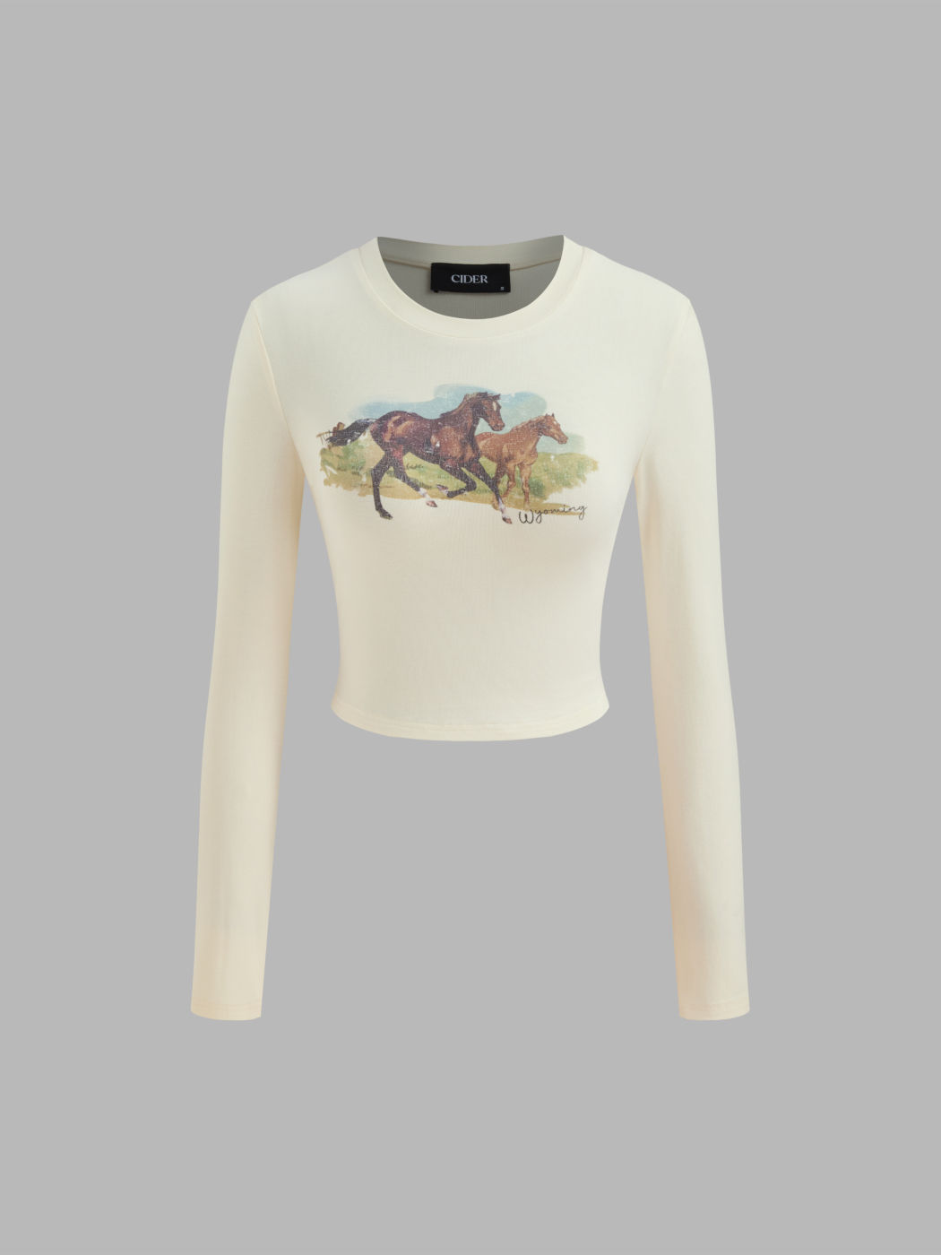 Rundhalsausschnitt Pferde Grafik Langarm Crop Top