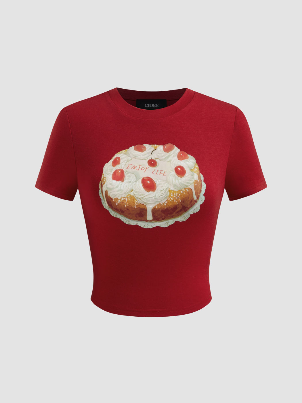 Round Neckline Cake Graphic Crop Short Sleeve Tee
