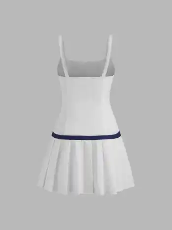 Square Neck Solid Bowknot Pleated Mini Dress