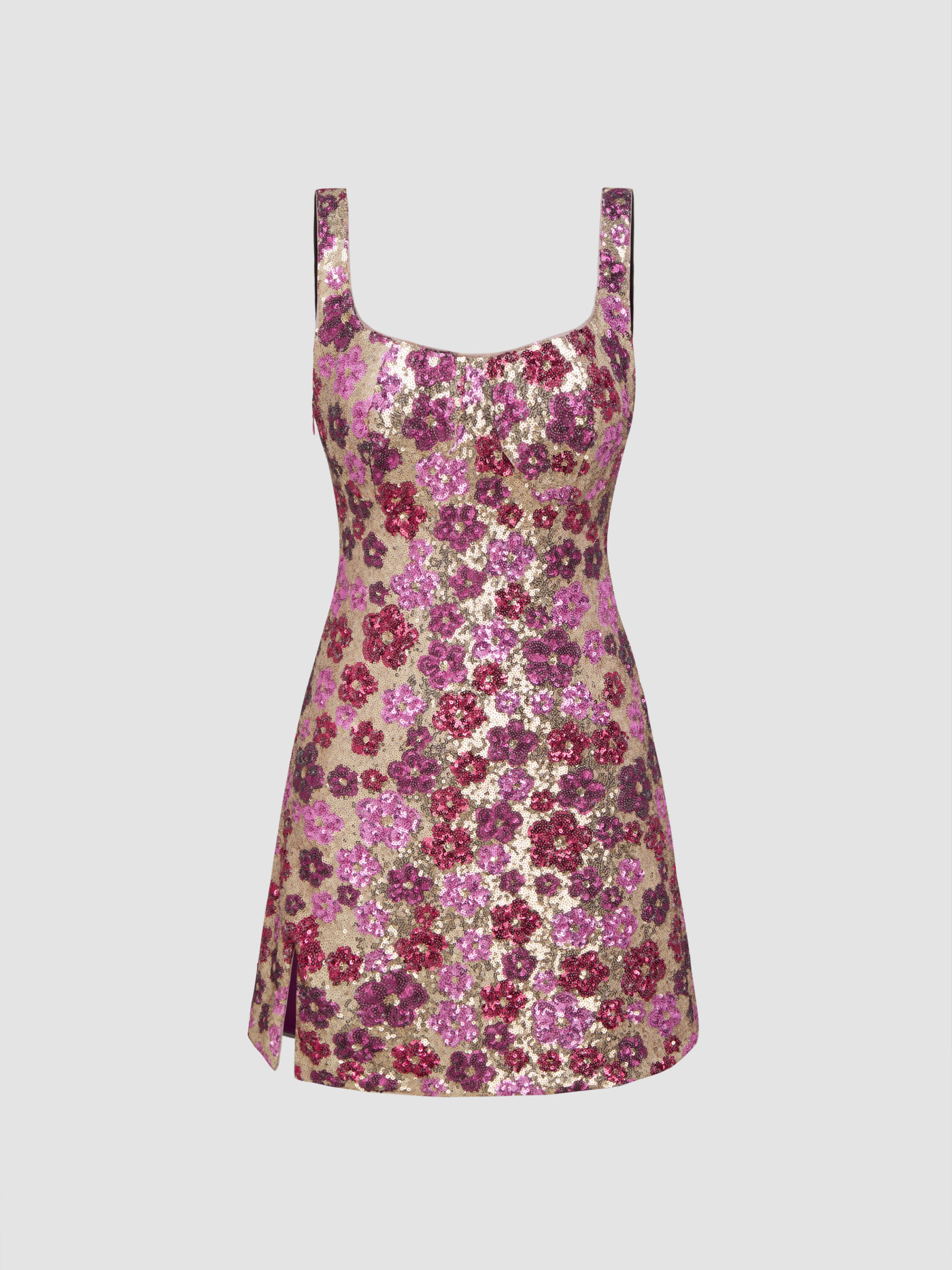 Floral Sequin Scoop Neckline Split Mini Dress
