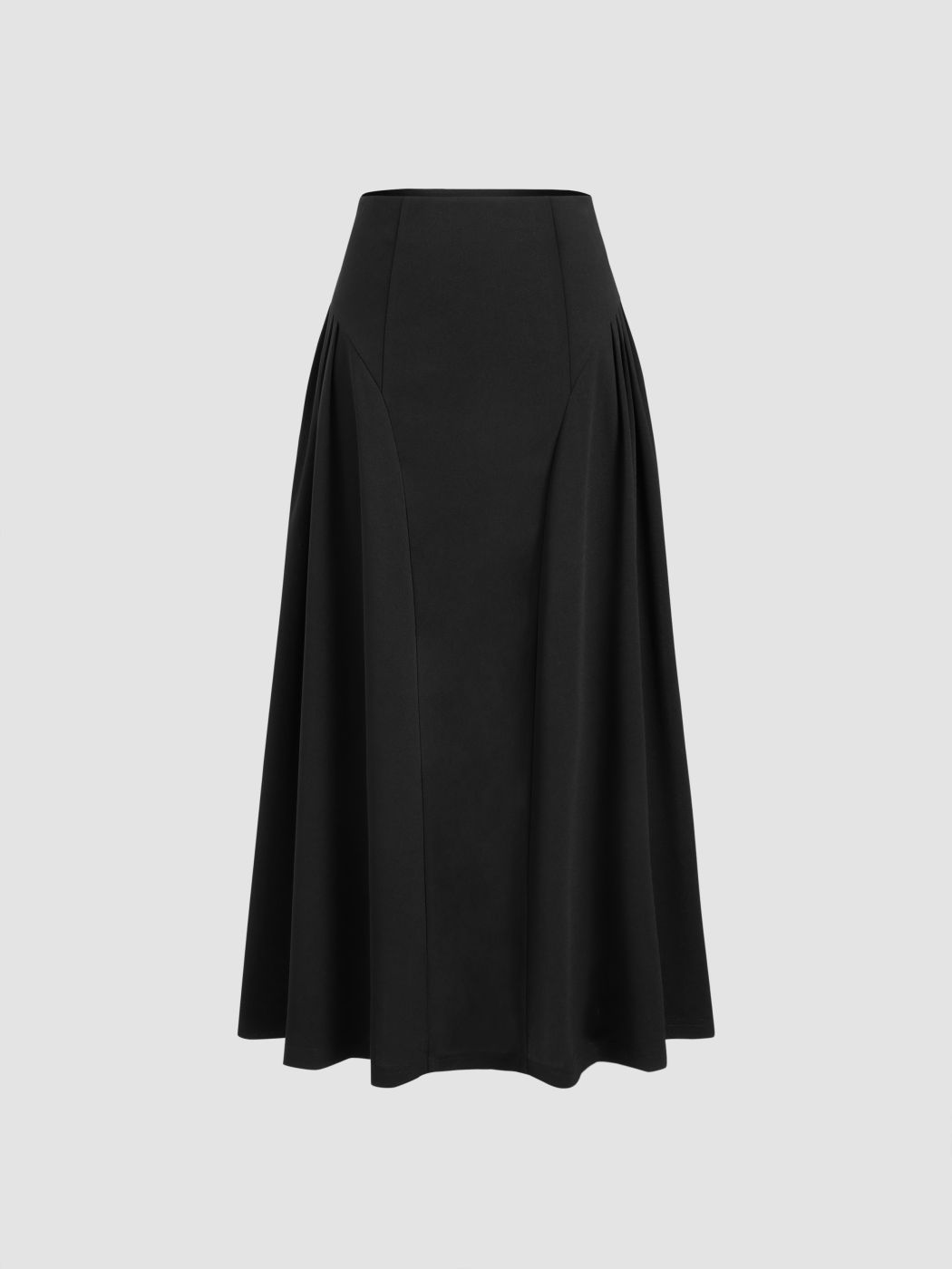 Mid Rise Solid Pleated Maxi Skirt