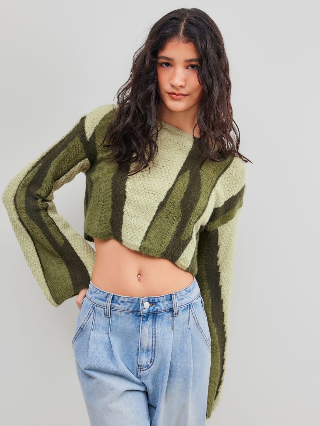 Knit Boat Neck Colorblock Long Sleeve Top