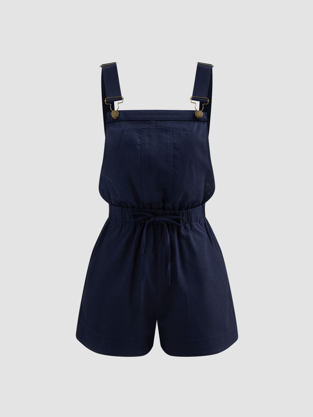 Leinenmischung Quadrathals Solid Schnallen-Taschen-Romper
