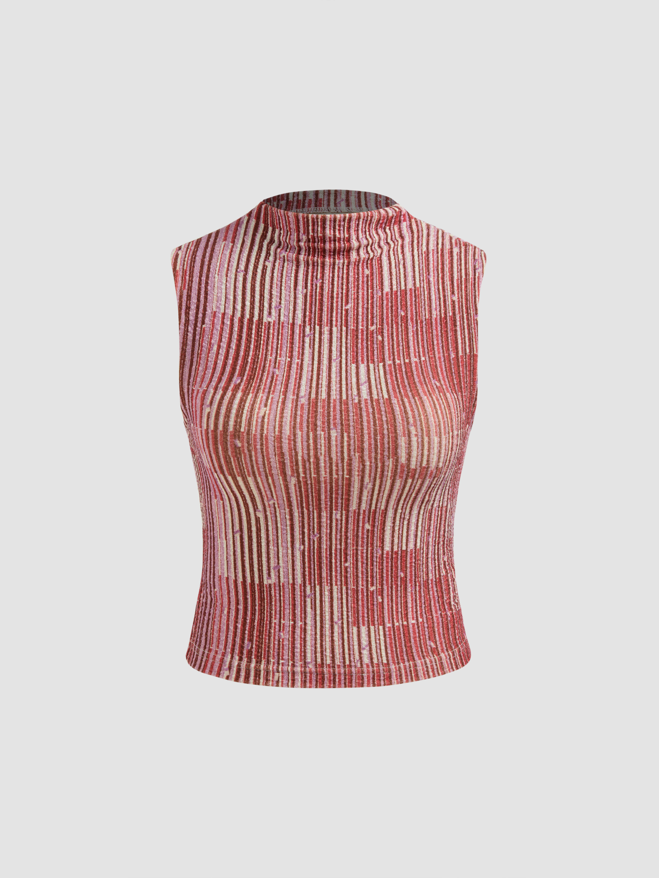 人気ブランドバ40代 Knit Fabric Stand Collar Geometric Ruched Tank Top For Music トップス