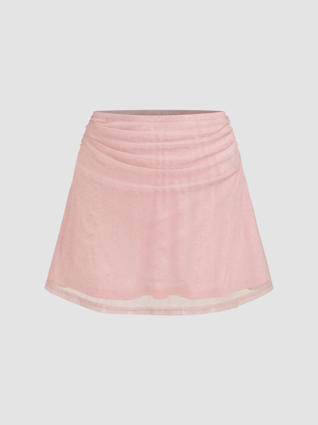 Mesh Low Rise Solid Ruched Mini Skirt