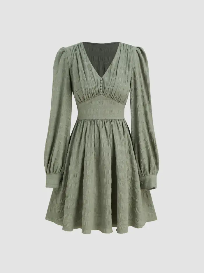 Teuta Matoshi Long Sleeve Mint Dress Cider Women's Woven V-Neck Corset  Ruffle Mini Dress Solid