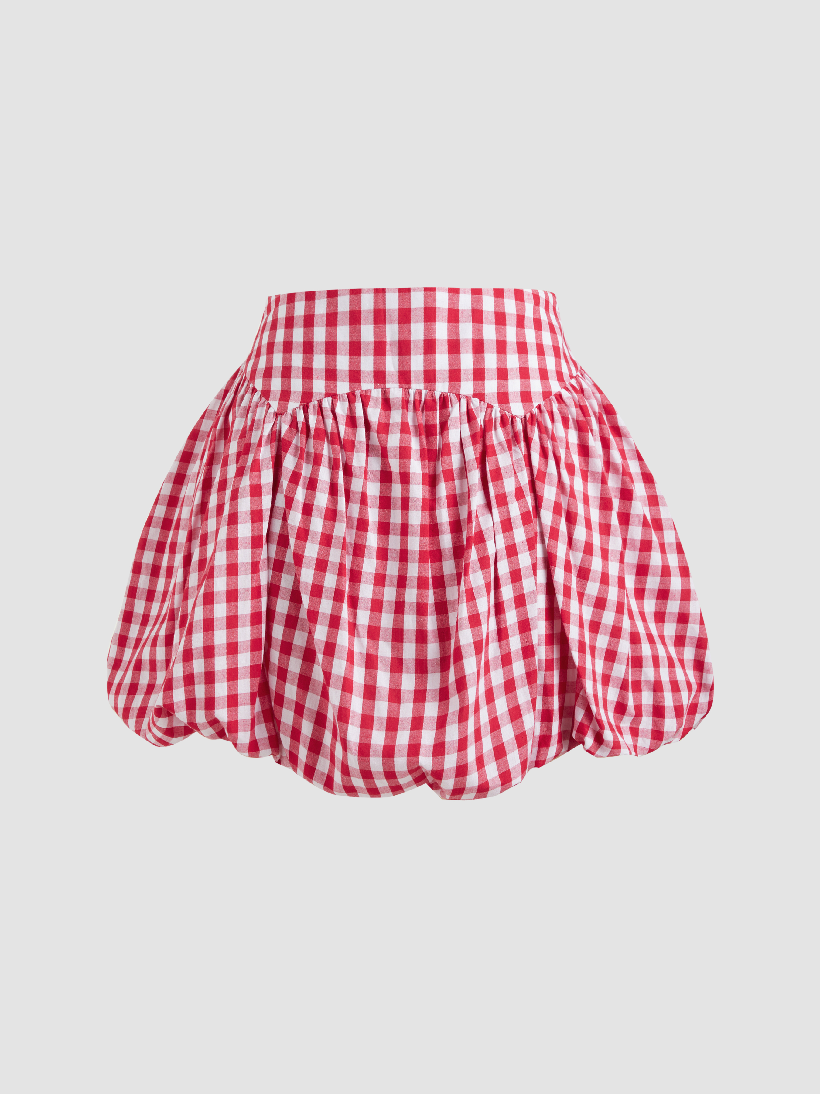 セットアップ RONRON [SET] GINGHAM KNIT & KNIT MINI SKIRT 4BUK504 Woven 100% Cotton Gingham Shirred Knotted Crop Tube Top