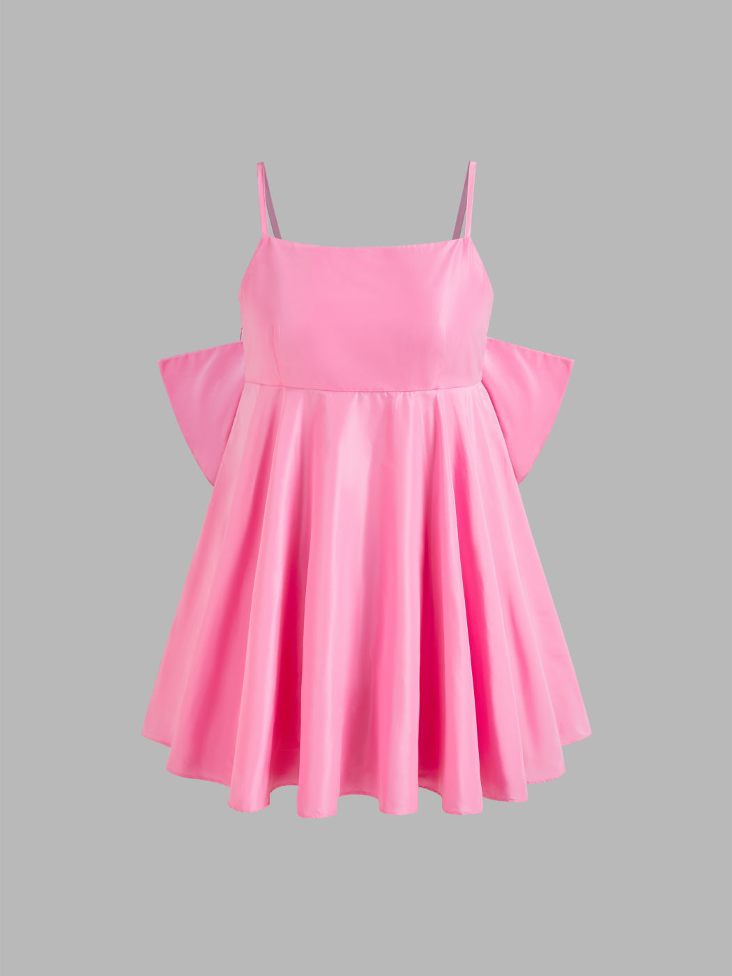 Square Neck Solid Bowknot Pocket Ruffle Hem Mini Dress